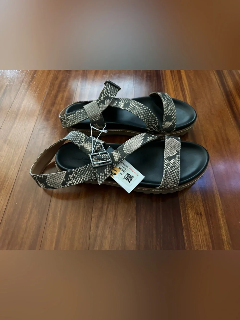 Universal Thread Snake-Print Strappy Sandal in Black and Tan NWT